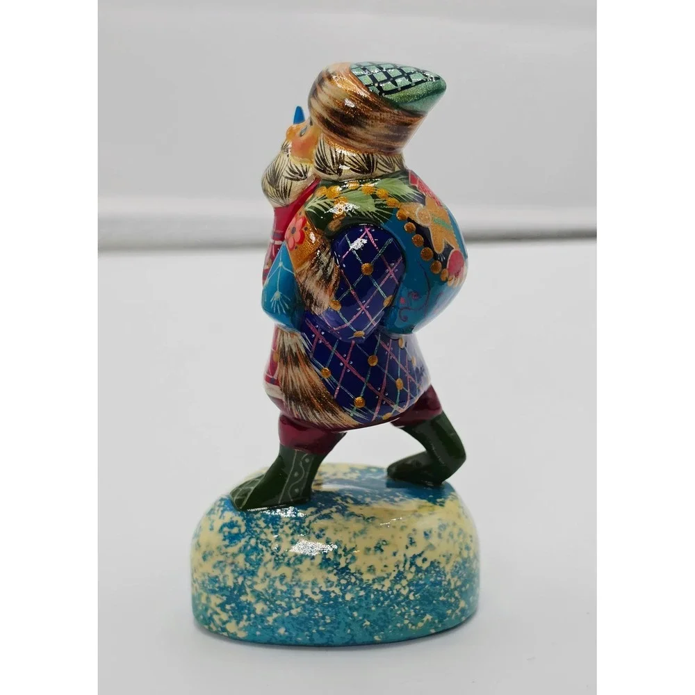 Russian Bogorodskoye Ded Moroz Santa Hand Carved Painted Wood Figurine Signed